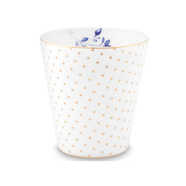 baltas porcelianinis puodelis su taškeliais